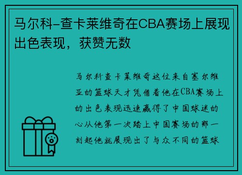 马尔科-查卡莱维奇在CBA赛场上展现出色表现，获赞无数